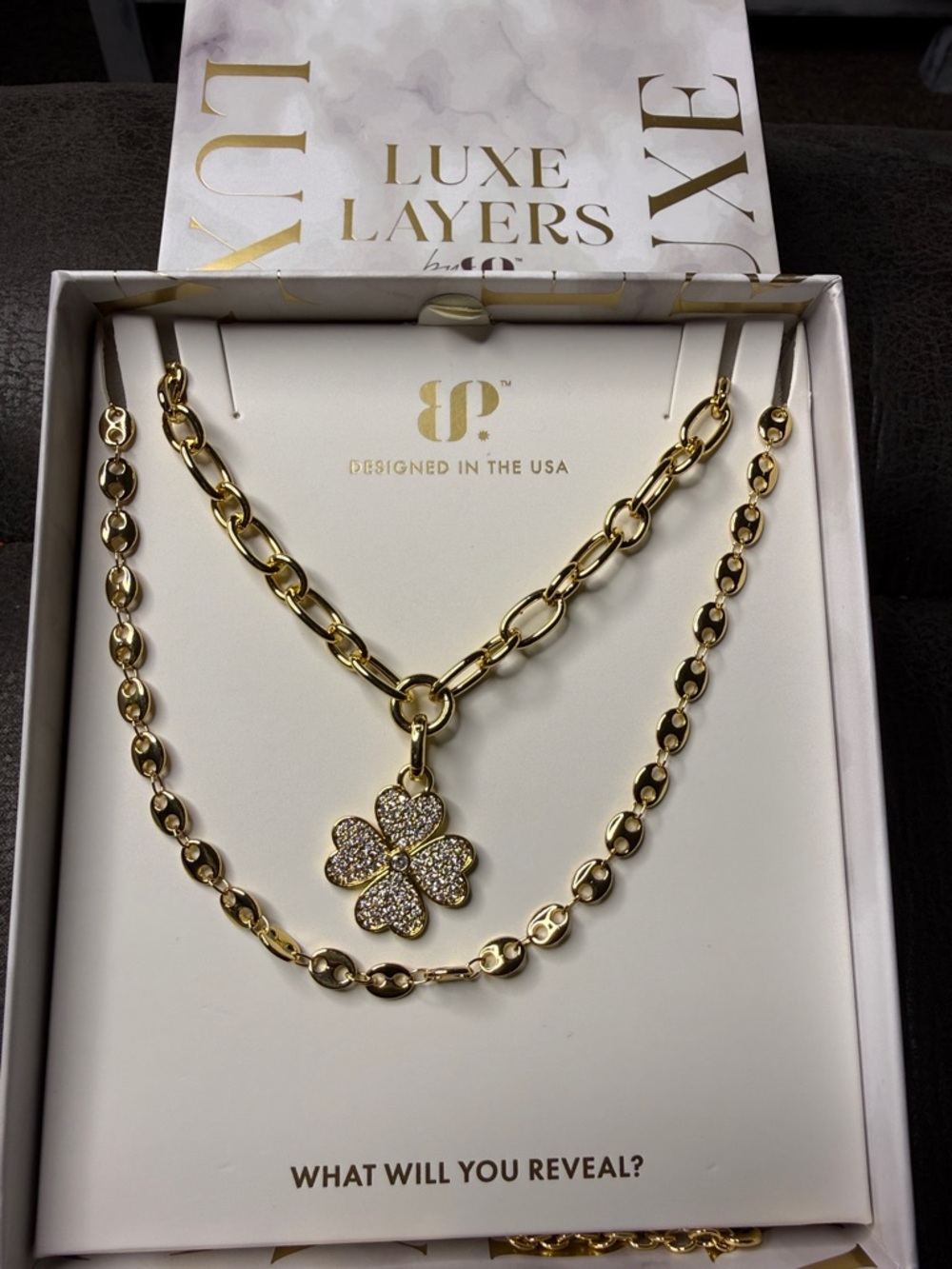 Bomb Party Gold Clover NK52091 Necklace by Luxe Layers Lucky You Gorgeous New